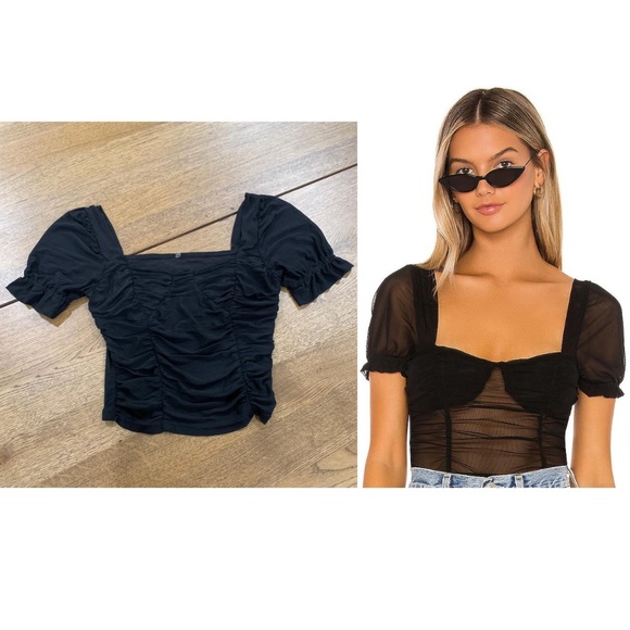 superdown | Tops | New Superdown Pamela Ruched Mesh Top Black 11 | Poshmark